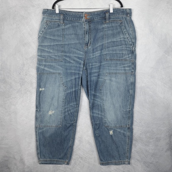Pilcro Denim - Pilcro Jeans Womens 20W Blue High Rise Crop Relaxed Utility Distressed Denim